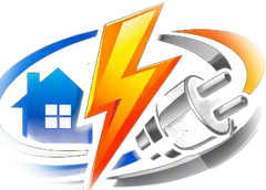 Logo van Voltom: huisje, bliksem en stekker